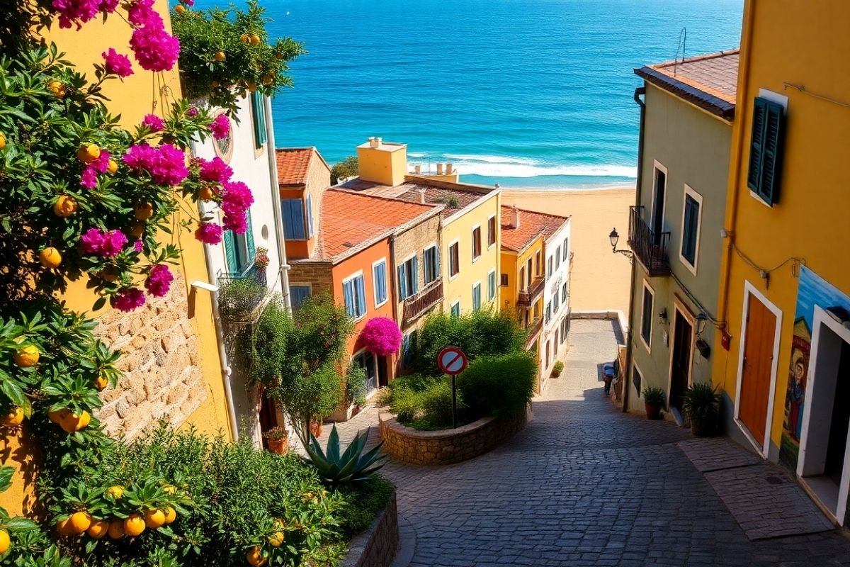 Vista panoramica di Diamante con i murales e il mare cristallino