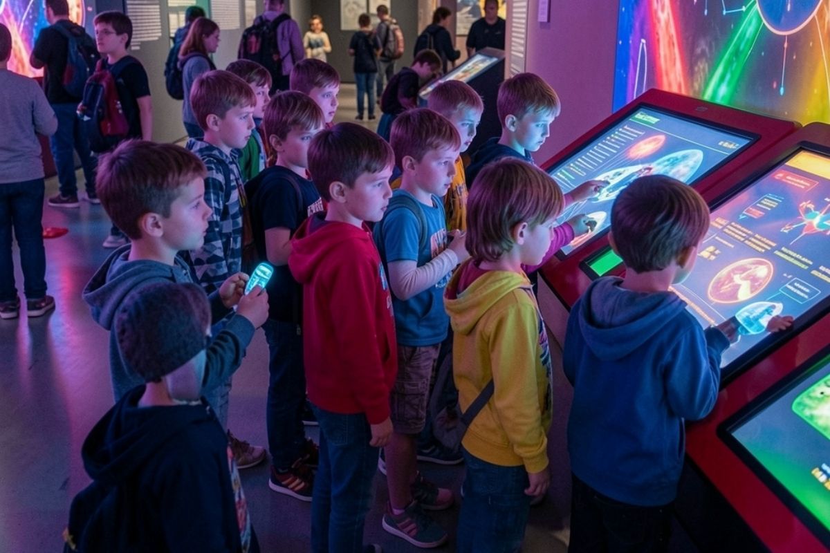 Bambini che esplorano un museo interattivo